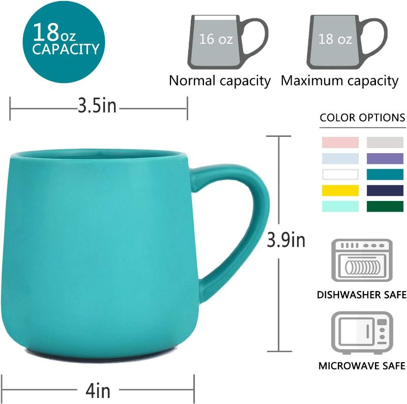 Photo 3 of Bosmarlin Glossy Ceramic Coffee Mug Set of 2, Tea Cup for Office and Home, 18 oz, Suitable for Dishwasher and Microwave(Aquamarine, 2)

