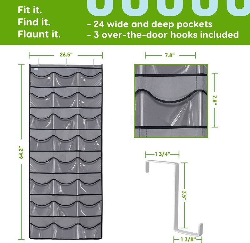 Photo 2 of Unjumbly Baseball Hat Rack, 24 Pocket Over-The-Door Cap Organizer with Clear Deep Pockets to Display Your Baseball Caps Collection, Complete with 3 Over Door Hooks, Fit 1 3/8" and 1 3/4" Door Width
