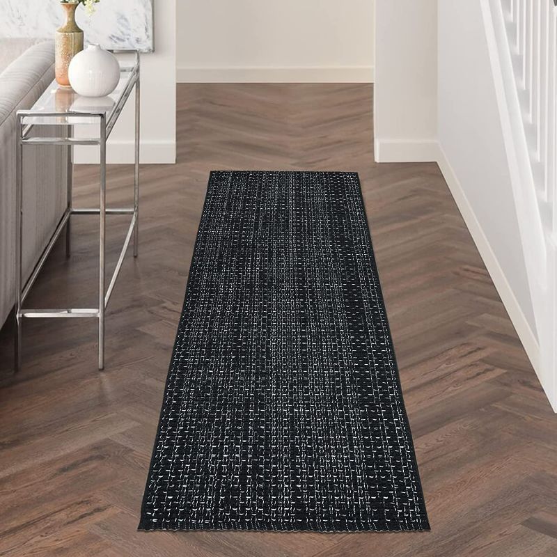 Photo 2 of Hallway Runner Rug, Long Kitchen Runner Outdoor Rug- Set of 2 - Cotton Woven Rug Entryway Rug Black Farmhouse Throw Rug - 60x130cm