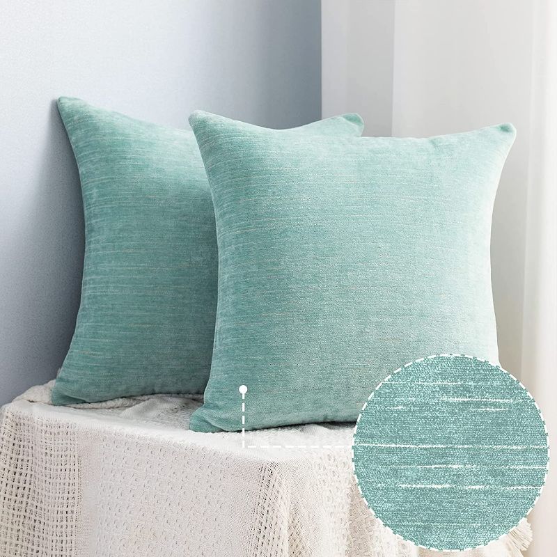 Photo 1 of Lipo Thick Chenille Pillow Covers 20x20- Set of 2 Decorative Euro Throw Pillows Cover, Soft Cushion Case, Home Decor Rustic Farmhouse for Couch, Bed, Sofa, Bedroom, Car (Mint Green, 20X20 Inch)
