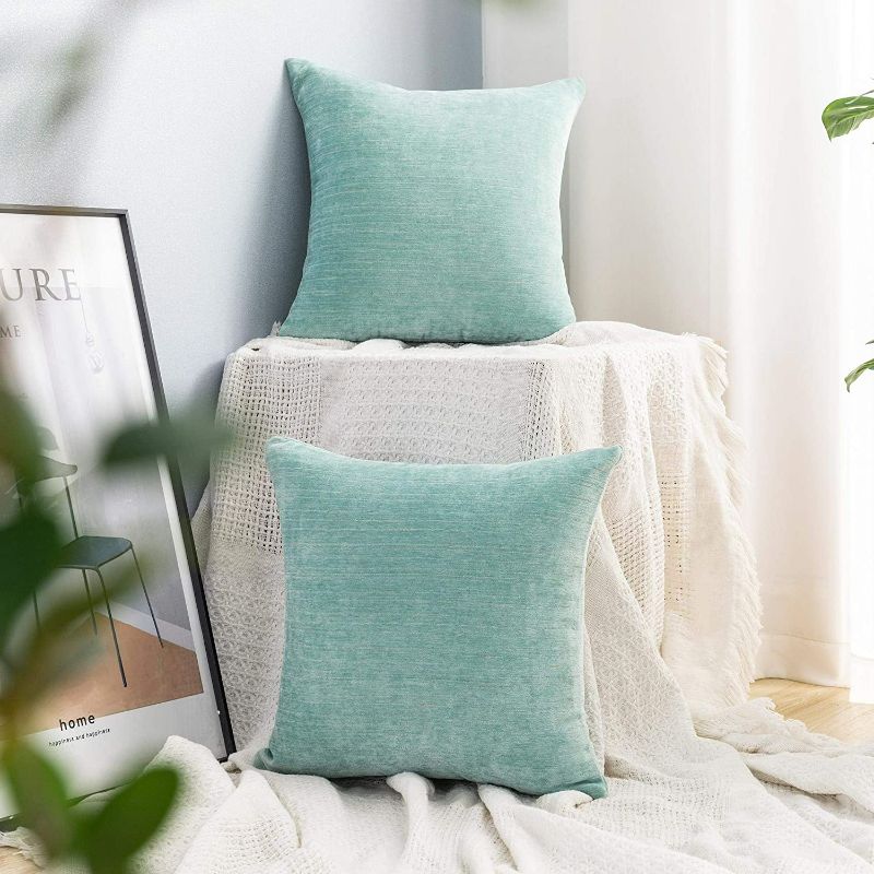 Photo 2 of Lipo Thick Chenille Pillow Covers 20x20- Set of 2 Decorative Euro Throw Pillows Cover, Soft Cushion Case, Home Decor Rustic Farmhouse for Couch, Bed, Sofa, Bedroom, Car (Mint Green, 20X20 Inch)

