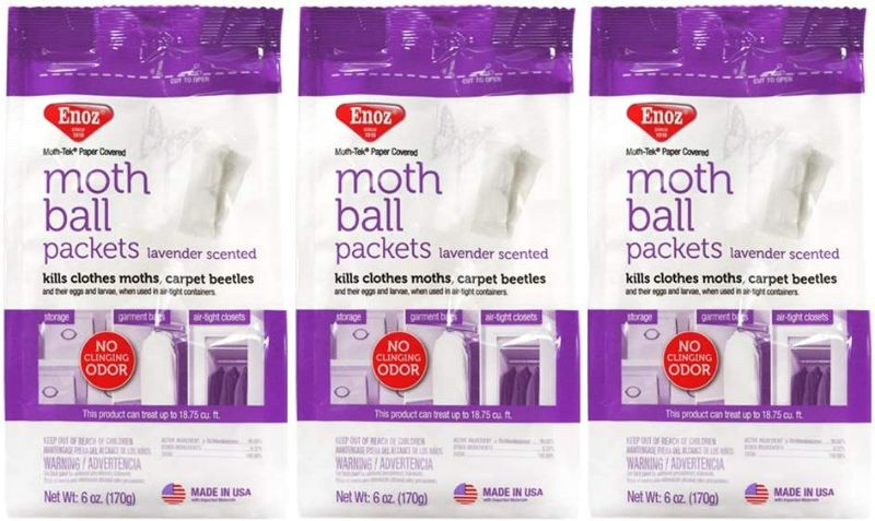 Photo 1 of Enoz Lavender Scented Moth Ball Packets: Kills Clothes Moths, Carpet Beetles, Eggs and Larvae (6 oz Bag, 3 Pack)
