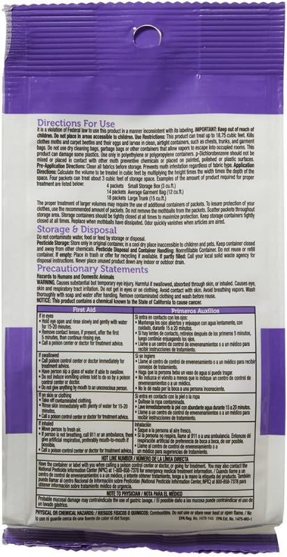 Photo 3 of Enoz Lavender Scented Moth Ball Packets: Kills Clothes Moths, Carpet Beetles, Eggs and Larvae (6 oz Bag, 3 Pack)
