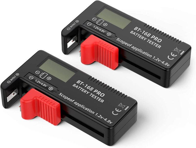 Photo 1 of 2 Pieces Digital LCD Universal Battery Tester (Model: BT - 168 PRO), Battery Tester Volt Checker for AA AAA C D 9V 3.7V 1.5V Button Cell
