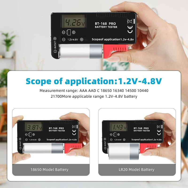 Photo 3 of 2 Pieces Digital LCD Universal Battery Tester (Model: BT - 168 PRO), Battery Tester Volt Checker for AA AAA C D 9V 3.7V 1.5V Button Cell
