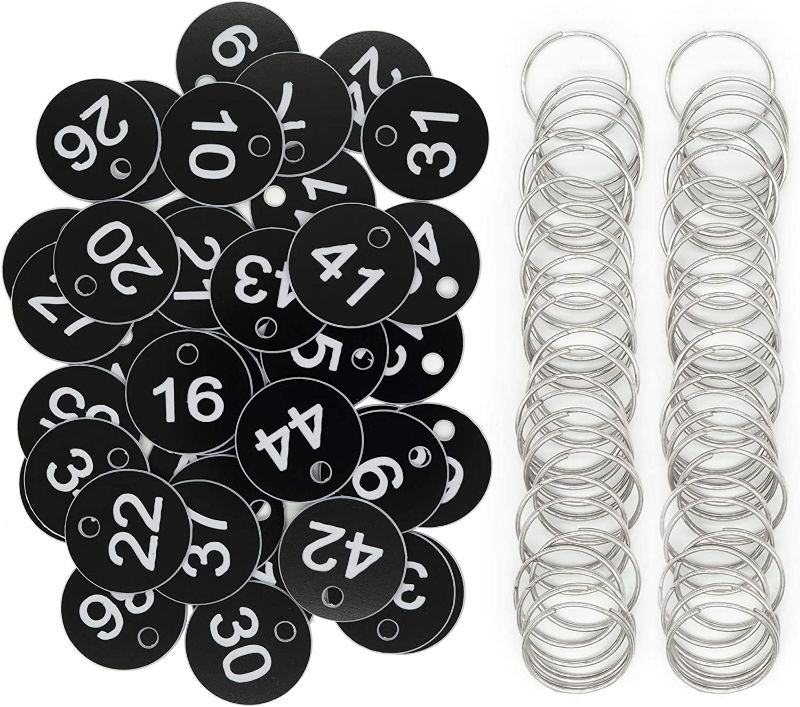 Photo 1 of Plastic ID Number Tags Key Tags with Key Rings (1-50, Black)
