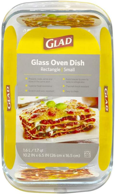 Photo 1 of Glad Clear Glass Oblong Baking Dish | 1.7-Quart Nonstick Rectangular Bakeware Casserole Pan | Freezer-to-Oven and Dishwasher Safe, Small
