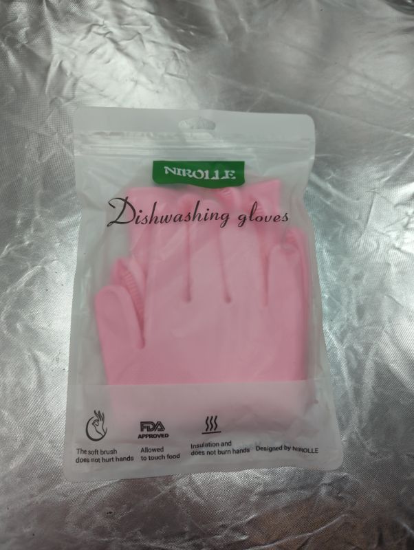 Photo 5 of Silicone Dishwashing Gloves, Rubber Scrubbing Gloves, Sponge Cleaning Brush for Dishes Housework, Kitchen, Cars
