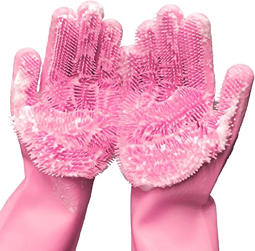 Photo 1 of Silicone Dishwashing Gloves, Rubber Scrubbing Gloves, Sponge Cleaning Brush for Dishes Housework, Kitchen, Cars
