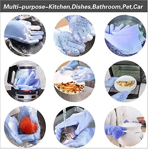 Photo 4 of Silicone Dishwashing Gloves, Rubber Scrubbing Gloves, Sponge Cleaning Brush for Dishes Housework, Kitchen, Cars
