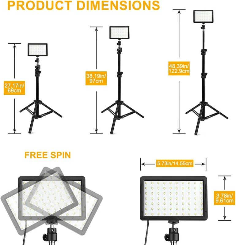 Photo 2 of 3 Packs 70 LED Video Light with Adjustable Tripod Stand/Color Filters, Obeamiu 5600K USB Studio Lighting Kit for Tablet/Low Angle Shooting, Collection Portrait YouTube Photography
