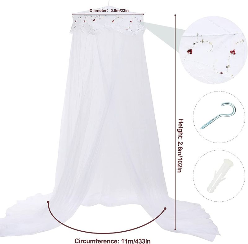 Photo 2 of Jeteventy Bed Canopy, Princess Bed Curtain Net for Single to King Size,Bedroom Decoration of Round Lace Dome with Stainless Steel Hook ,Quick Easy Installation (PALE YELLOW)