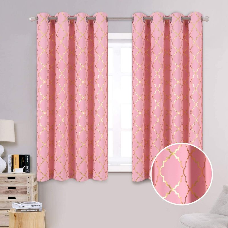 Photo 1 of Anjee Pink Blackout Curtains 63 Inch Length 2 Panels for Girls Bedroom Living Room Darkening Small Window Drapes,Short Thermal Insulated Kitchen Curtain with SILVER Moroccan Foil Pattern,52 X 63 Inches 
