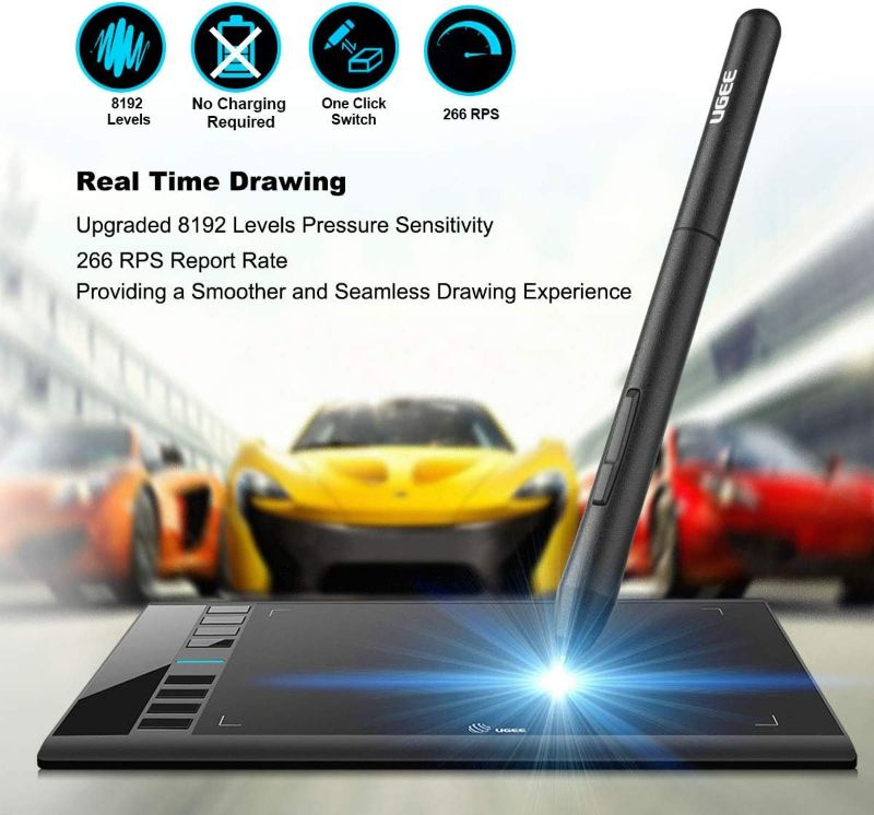 Photo 3 of Graphics Drawing Tablet, UGEE M708 10 x 6 inch Large Drawing Tablet with 8 Hot Keys, Passive Stylus of 8192 Levels Pressure, UGEE M708 Graphics Tablet for Paint, Design, Art Creation Sketch
