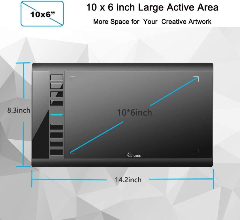 Photo 2 of Graphics Drawing Tablet, UGEE M708 10 x 6 inch Large Drawing Tablet with 8 Hot Keys, Passive Stylus of 8192 Levels Pressure, UGEE M708 Graphics Tablet for Paint, Design, Art Creation Sketch
