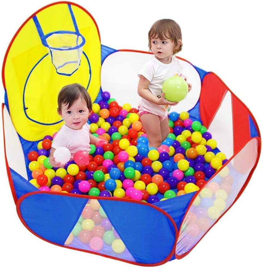 Photo 1 of Eocolz Kids Ball Pit Large Pop Up Childrens Ball Pits Tent for Toddlers Playhouse Baby Crawl Playpen with Basketball Hoop and Zipper Storage Bag, 4 Ft/120CM, Balls Not Included
