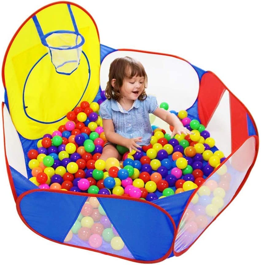 Photo 2 of Eocolz Kids Ball Pit Large Pop Up Childrens Ball Pits Tent for Toddlers Playhouse Baby Crawl Playpen with Basketball Hoop and Zipper Storage Bag, 4 Ft/120CM, Balls Not Included
