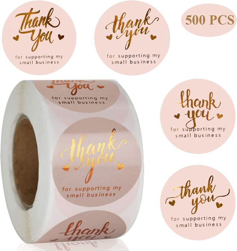 Photo 1 of 1'' Thank You for Supporting My Small Business Stickers 500 PCS Thank You Stickers Design Font Pink Foil Rolls for Greeting Cards Flower Bouquets Self-Adhesive Labels for Gift Wraps - 2 Rolls