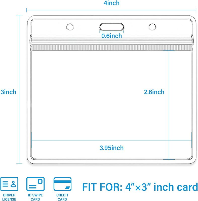 Photo 2 of 4x3 Inches Horizontal ID Badge Holders,Clear PVC Card Holder with Waterproof Resealable Zip Type Protector,Vacuum ID Sleeves,Fits Name Tag Holder/Proximity/Credit Card/Driver's License(Holders,3 Per Pack) 5Packs
