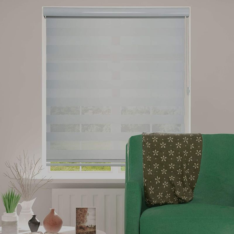 Photo 3 of ShadesU Blinds for Windows Dual Layer Zebra Roller Shades Light Filtering Sheer Window Treatments Privacy Light Control for Day and Night (Maxium Height 72inch) (White Color) (Width 20inch)

