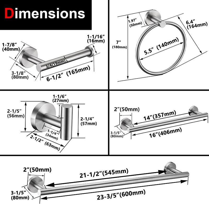 Photo 3 of Kwanicas 6 Piece Brushed Nickel Bathroom Hardware Accessories Set Brand NEW
