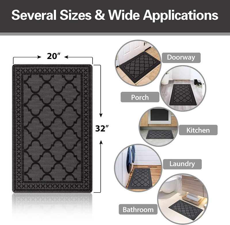 Photo 3 of Carvapet Moroccan Trellis Non-Slip Doormat Durable Honeycomb Texture Kitchen Rug Runner Carpet Set, Indoor Outdoor, Low-Profile Mats for Entry, Garage, Patio, High Traffic Areas, 20"x32", Grey
