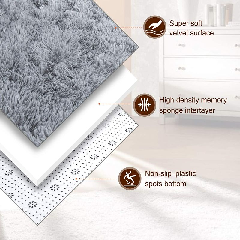 Photo 2 of Super Soft Shaggy Rugs Fluffy Carpets, 5x8 Feet, Indoor Modern Plush Area Rugs for Living Room Bedroom Kids Room Nursery Home Decor, Upgrade Anti-Skid Durable Rectangular Fuzzy Rug, Grey
