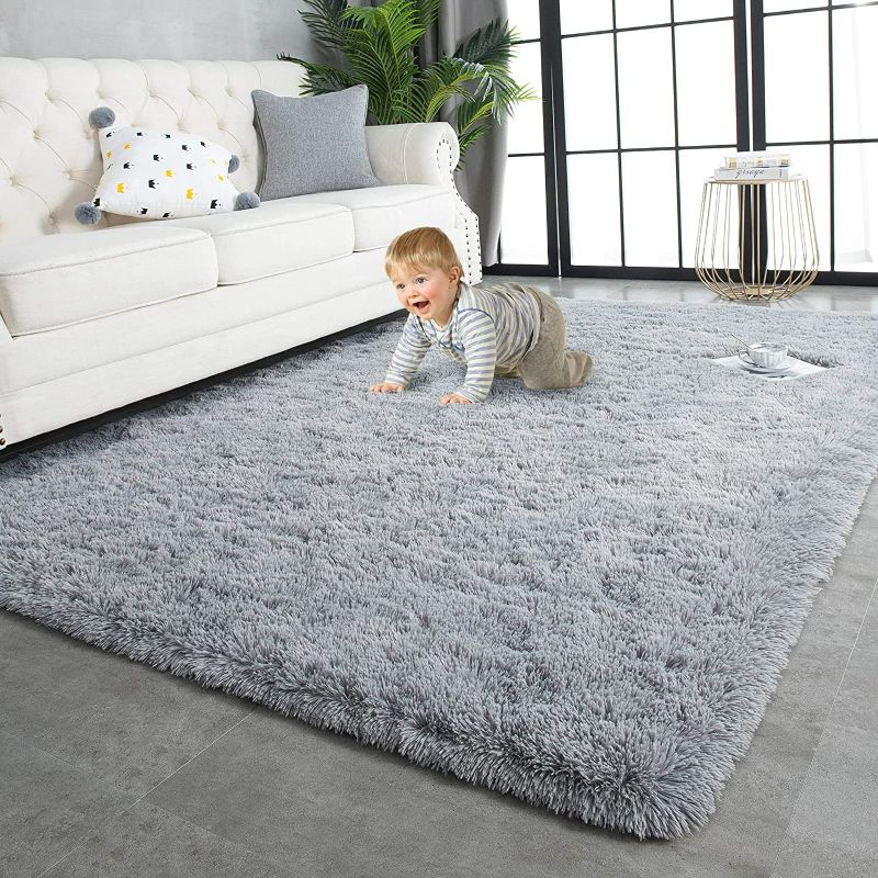Photo 1 of Super Soft Shaggy Rugs Fluffy Carpets, 5x8 Feet, Indoor Modern Plush Area Rugs for Living Room Bedroom Kids Room Nursery Home Decor, Upgrade Anti-Skid Durable Rectangular Fuzzy Rug, Grey
