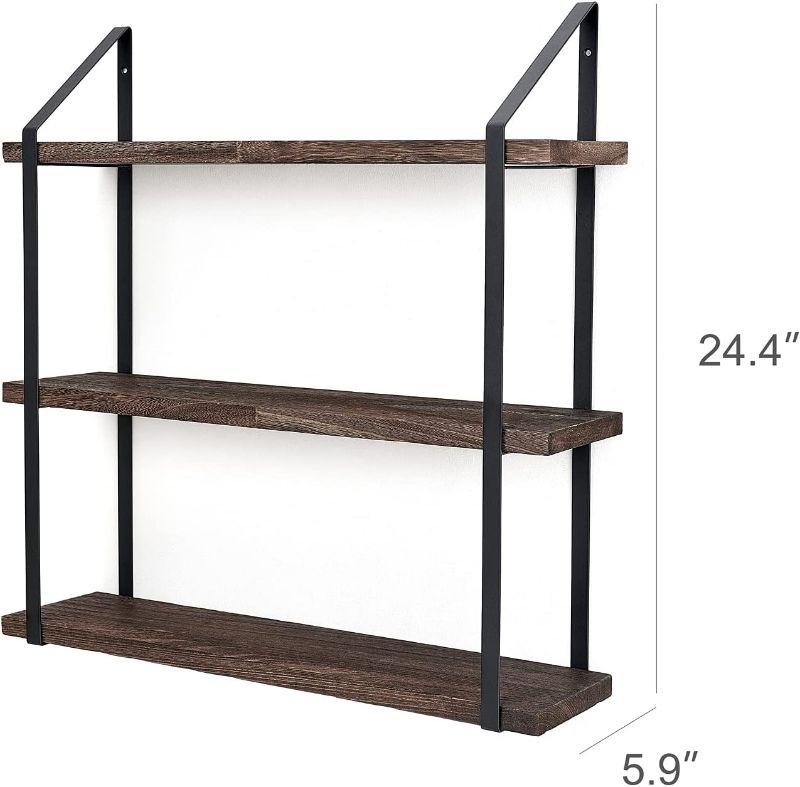 Photo 2 of Mkono Floating Wall Shelf 3 Tier 23.5 Inch Rustic Wood Hanging Book Shelf Bathroom Mounted Shelving Storage Display Shelves for Living Room Bedroom Kitchen Office
