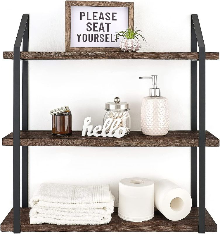 Photo 1 of Mkono Floating Wall Shelf 3 Tier 23.5 Inch Rustic Wood Hanging Book Shelf Bathroom Mounted Shelving Storage Display Shelves for Living Room Bedroom Kitchen Office
