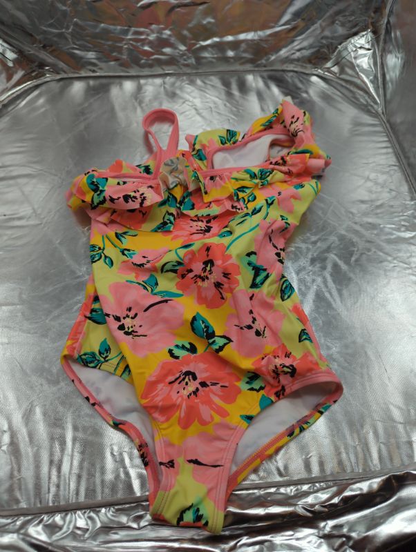 Photo 2 of Kanu Surf Girls' Morgan Floral Ruffle 1-Shoulder 1-Piece Swimsuit - Size 14