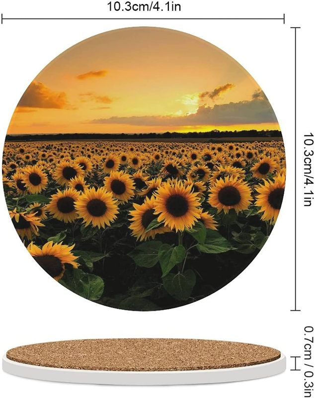 Photo 2 of Sunflower Field Coasters for Drinks Absorbent Set Drink for Furniture Protection Reusable Mat 4PCS
