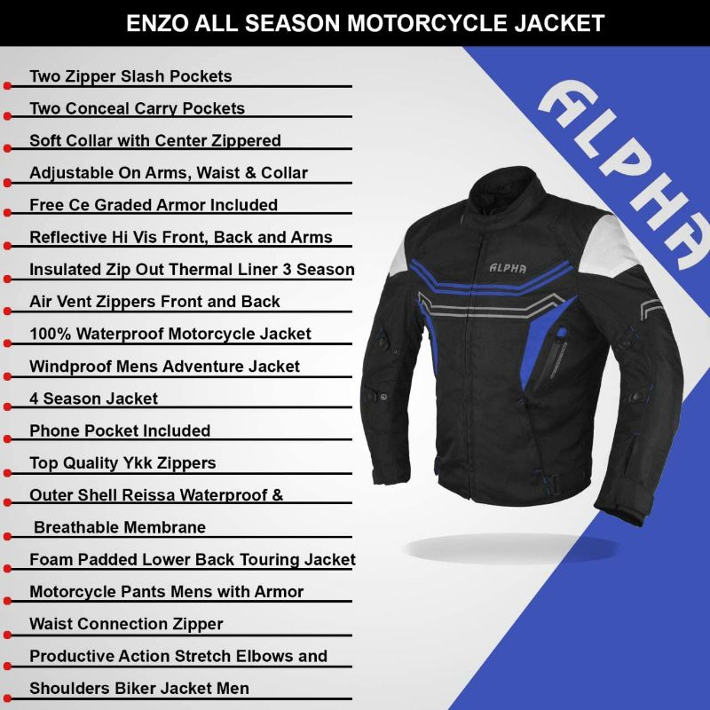 Photo 2 of Motorcycle Jacket For Men Enduro Dualsport Riding High Visibility Dirtbike Ce Armor Waterproof All Season (BLUE, 3XL)
