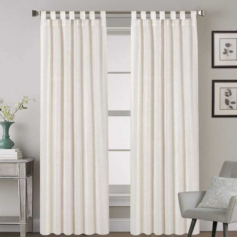 Photo 1 of H.VERSAILTEX Tab Top Natural Linen Blended Airy Curtains for Living Room Home Decor Soft Rich Material Light Reducing Bedroom Drape Panels, Set of 2, 52 x 84 -Inch - Natural Pattern
