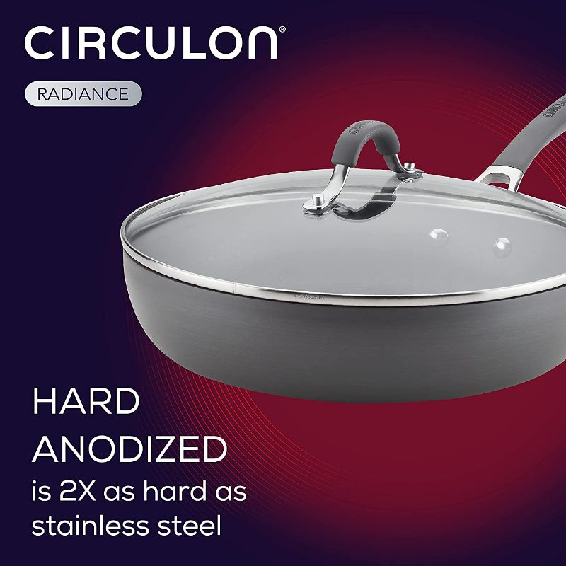 Photo 2 of Circulon Radiance Deep Hard Anodized Nonstick Frying Pan /Skillet with Lid - 12 Inch, Gray
