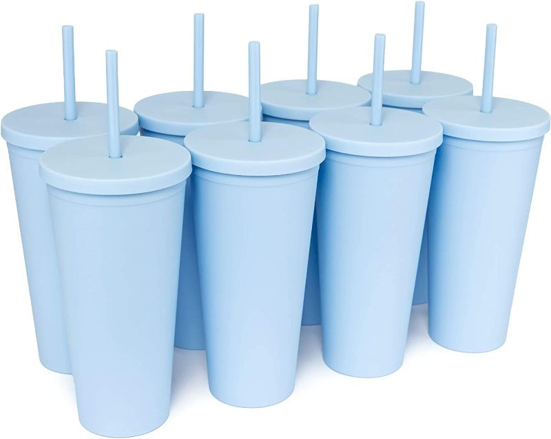 Photo 1 of Tumblers with Lids (6 pack) 22oz Pastel Colored Acrylic Cups with Lids and Straws | Double Wall Matte Plastic Bulk Tumblers With FREE Straw Cleaner! Vinyl Customizable DIY Gifts
