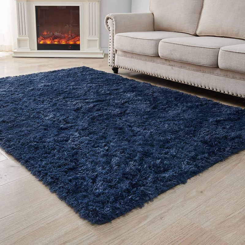 Photo 1 of ANVARUG 3x5 Feet Small Area Rug, Upgrade Anti-Skid Durable Rectangular Cozy Rug, High Pile Shag Carpet Rugs for Indoor Home Decorative, Navy Blue
