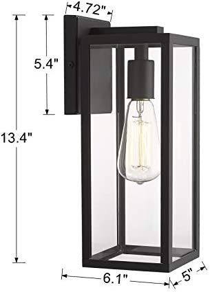 Photo 3 of Bestshared Outdoor Wall Lantern, 1-Light Exterior Wall Sconce Light Fixtures,Wall Mounted Single Light, Black Wall Lamp with Clear Glass (Black, 2 Pack)
