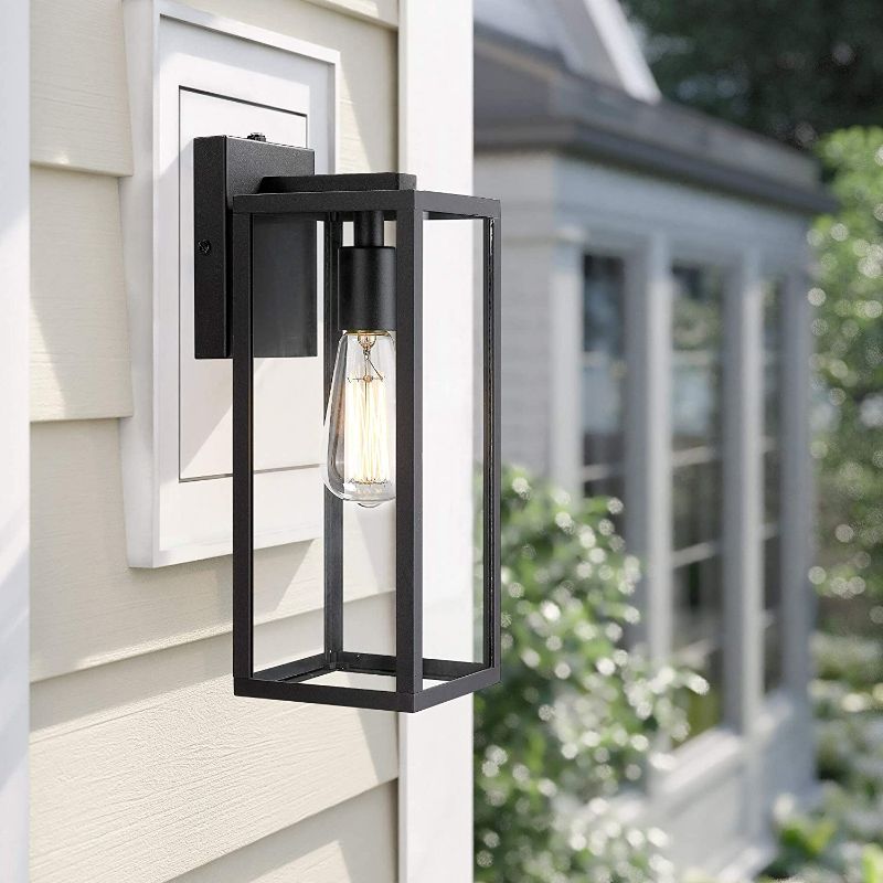 Photo 2 of Bestshared Outdoor Wall Lantern, 1-Light Exterior Wall Sconce Light Fixtures,Wall Mounted Single Light, Black Wall Lamp with Clear Glass (Black, 2 Pack)
