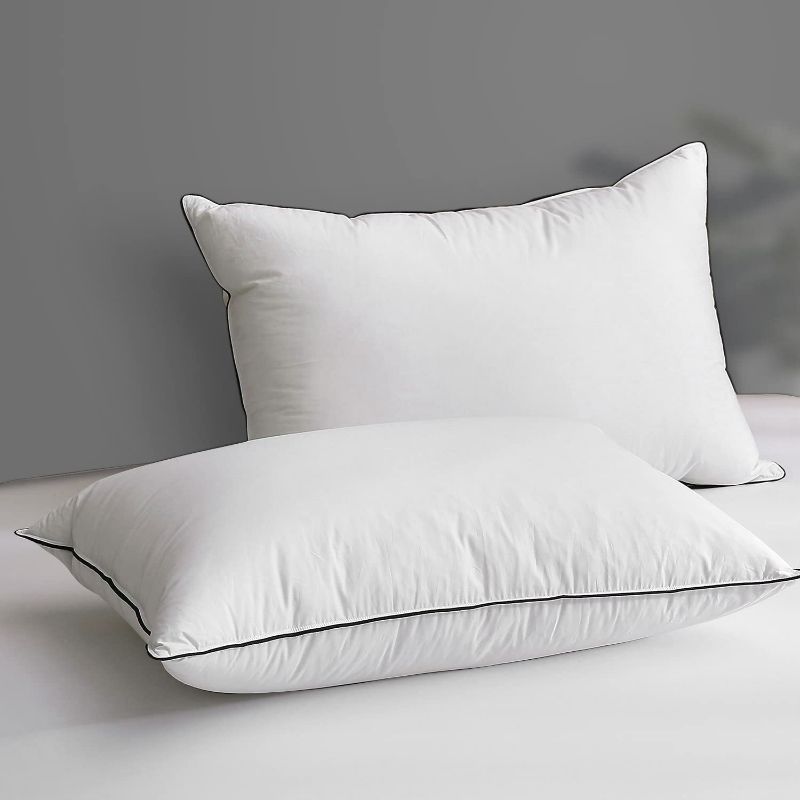 Photo 1 of DWR Goose Feather Down Pillow for Sleeping 2 Pack, Standard Size Organic Cotton Hotel-Style Bed Pillow Inserts Twin, Soft Medium Pillow for Stomach and Back...
