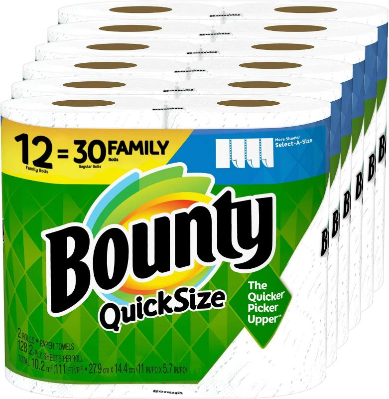 Photo 1 of Bounty Quick-Size Paper Towels, White, 12 Family Rolls = 30 Regular Rolls 1 pack
