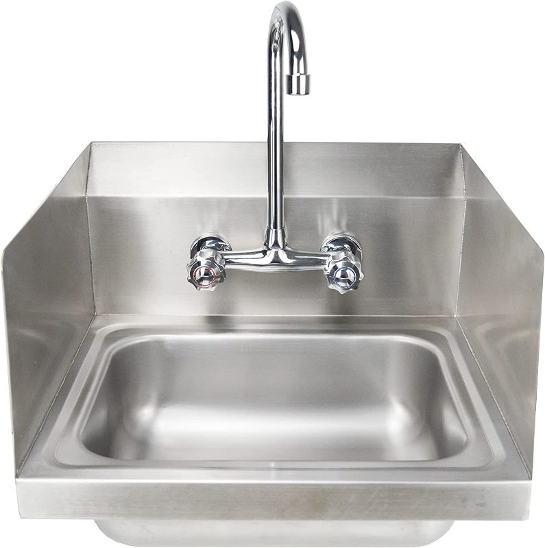 Photo 1 of Commercial Stainless Steel Hand Wash Sink Wall Mount Kitchen Sink W/ Side Splash
