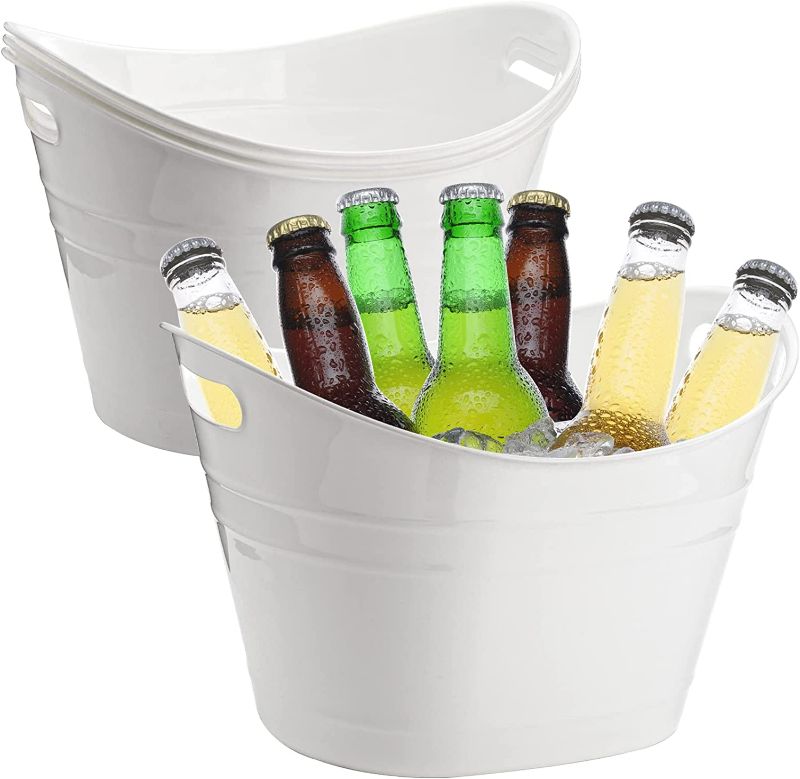 Photo 4 of ZEAYEA 4 Pack Beverage Tub, 18L Plastic Beer Bottle Bucket with Handles, White Party Tub for Drinks, Plastic Ice Bucket for Wine Beer Bottle Cooler

