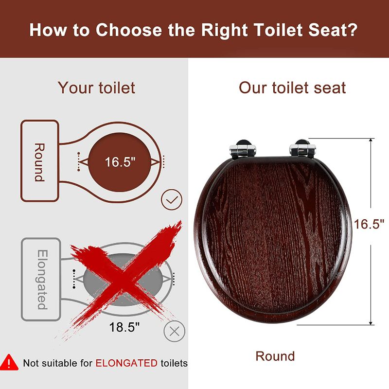 Photo 2 of Angel Shield Toilet Seat Round Wood with Slow Close,Easy Clean,Quick-Release Hinges (Round,Dark Walnut)
