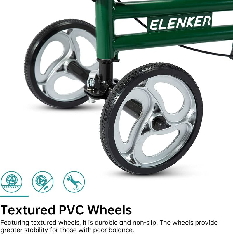 Photo 3 of ELENKER Adjustable Steerable Knee Scooter for Foot Injuries Ankles Surgery Medical Knee Walker Crutches Alternative Green