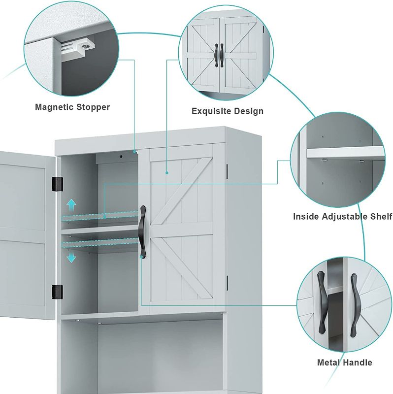 Photo 1 of SRIWATANA Over The Toilet Storage Cabinet, Bathroom Organizer with Adjustable Shelf, 2-Door Toilet Storage Rack, Gray Grey