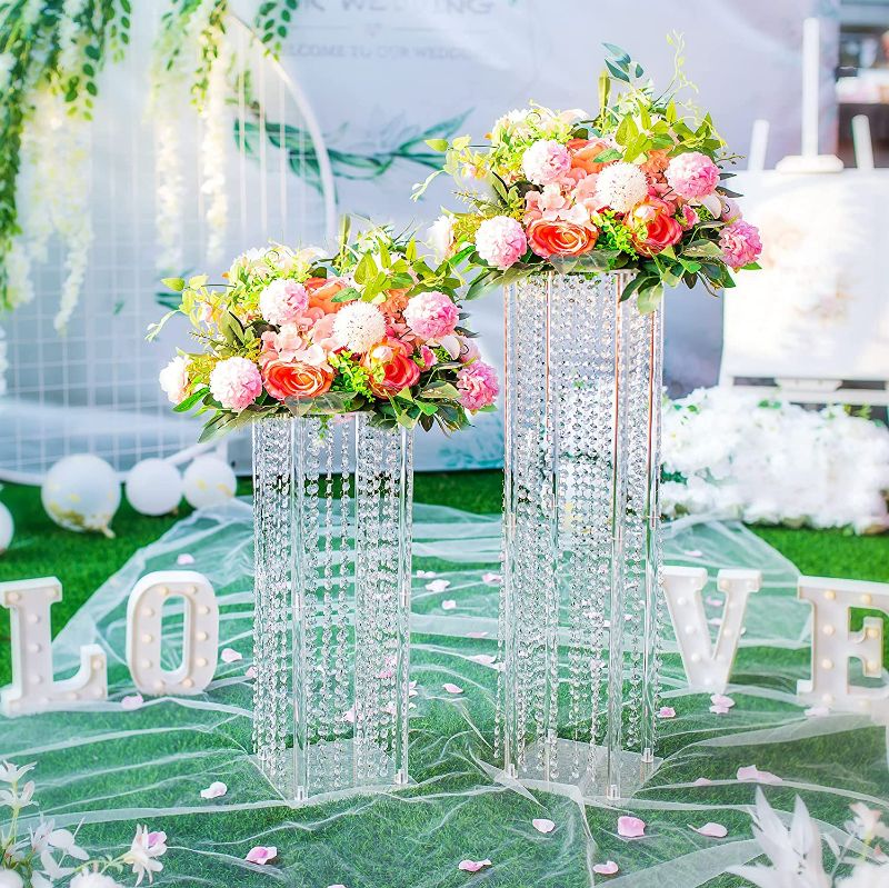 Photo 5 of Nuptio Wedding Tall Vases for Centerpieces - 10 Pcs 31.5in Tall Flower Vase Flowers Stand for Party Tables Decorations - Elegant Bulk Weddings Decoration Table Geometric Centerpiece Stands Crystal 10 31½ inch Tall