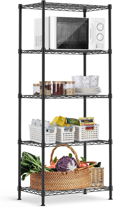 Photo 1 of ALVOROG 5-Shelf Shelving Storage Unit Heavy Duty Metal Organizer Wire Rack with Leveling Feet and Hooks Adjustable Shelves for Bathroom Kitchen Garage (23.2Lx13.4Wx59.1H)
