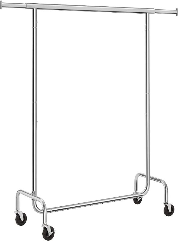 Photo 1 of SONGMICS Clothes Rack with Wheels, Heavy-Duty Garment Rack with Extendable Hanging Rod, 286.6 lb Load Capacity, Clothing Rack for Hanging Clothes, All Metal, Chrome-Plated, Silver UHSR11S
