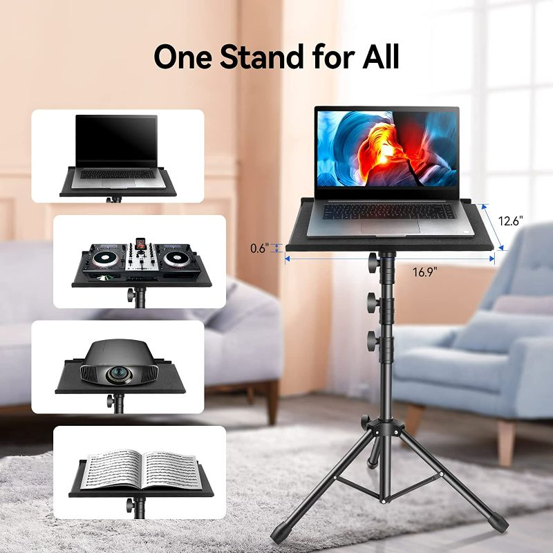 Photo 2 of Laptop Tripod, Laptop Stand, Projector Tripod Stand with Gooseneck Phone Holder, Adjustable Height & Foldable Music Stand, Portable Tripod Stand Suitable for Laptop, Projector, DJ Equipment, office